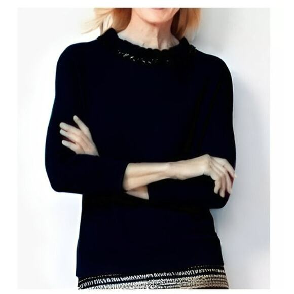 RSVP by Talbots Jewel Embellished Neck Sweater Top Womens Size MP Black Career - Picture 8 of 8